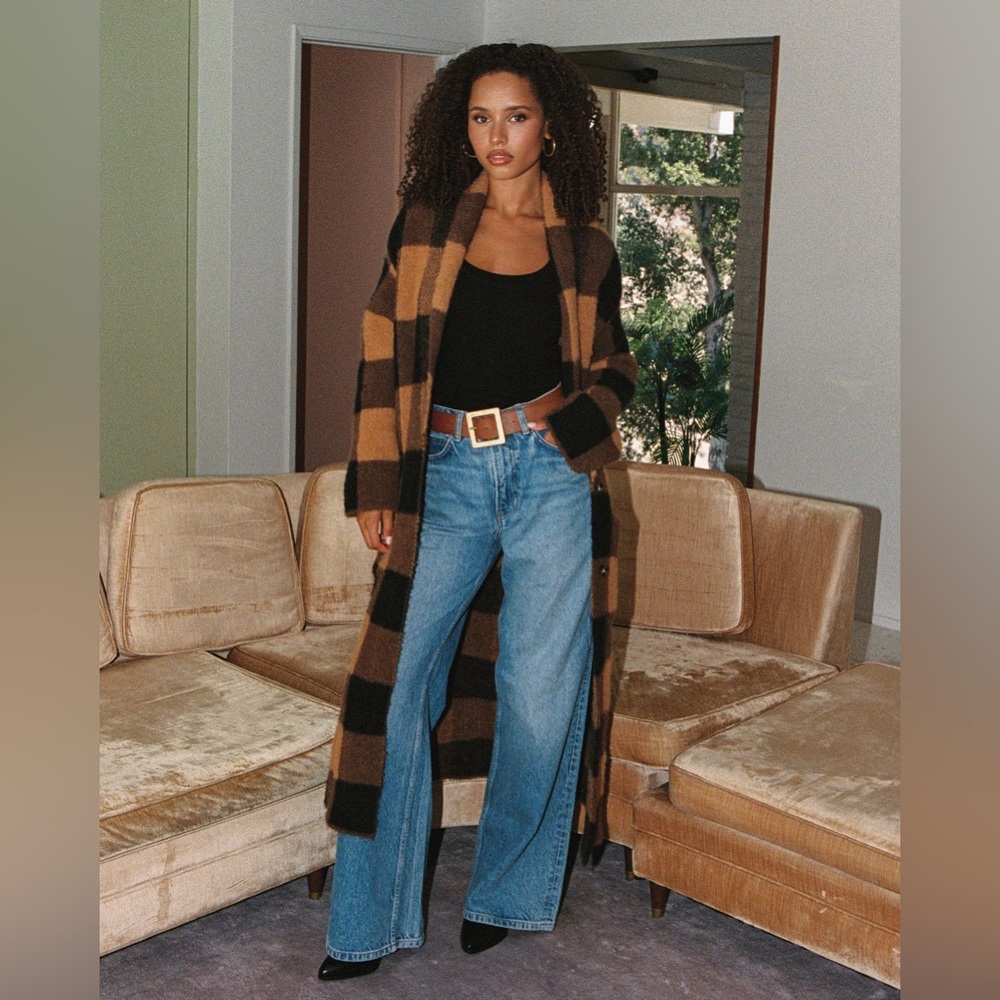 L*Space Harlow Coat Long Midi Plaid Warm Fall Sweater in Canyon Size M/L NEW